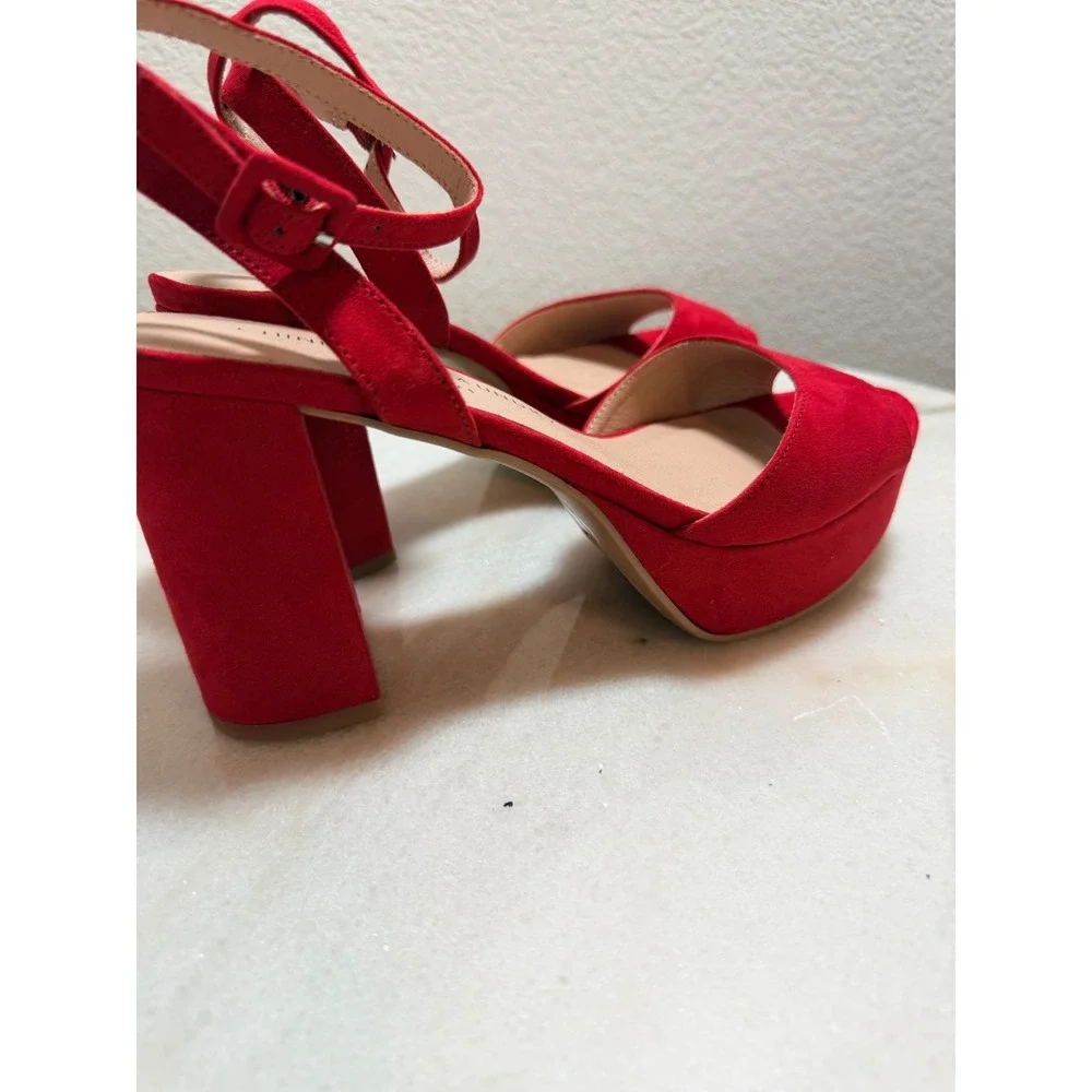 NEW Theresa Lollipop Red Suede Platform Ankle Strap Block Heel size 8M